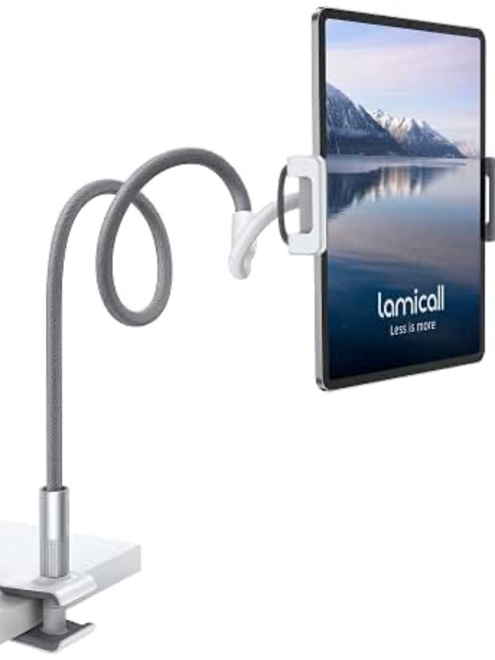 Gray Flexible Gooseneck Tablet Holder - Adjustable Clamp Mount
